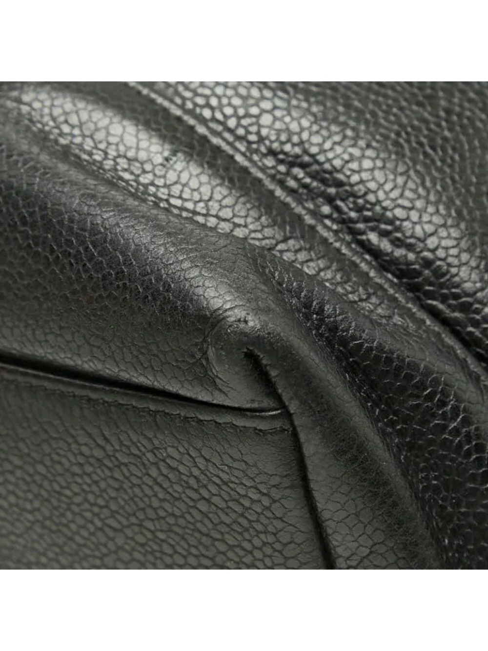 Chanel CC Logo Chain Tote Shoulder Bag Black Caviar Leather